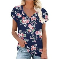 Modna bluza za žene ljeto, seksi V retc kap s rukavima cvjetni printski majica labavi fit casual top