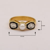 0. CTW Natural Diamond Polki Pearl Etnički prsten Sterling srebrni 14K pozlaćen s crnim emajlom Žene