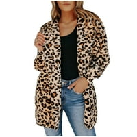 Dolkfu ženski zimski kaput modni ženski leopard faux-krzno nejasno toplo zimsko preveliko obljez dugačak