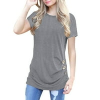 Ljetni vrhovi za žene s kratkim rukavima labav gumb obrub majica u okruglom vratu Majica Grey L