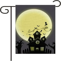 Happy Halloween GRAD GHOST i jack-o-later uzorak, burlap, vertikalna dvostrana vanjska dvorišna kuća