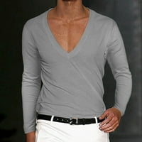 Košulje za muškarce dugih rukava V izrez čvrsti pulover casual bluza Thirts
