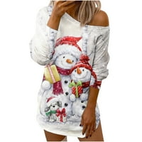 Valentinovo ponude žene ružne božićne haljine smiješne Xmas dugih rukava mini haljine Santa Snowman SnowFlake Print Holiday Home Haljina, Bijela, XL