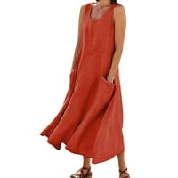 Haljine za žensku modnu casual čvrsta pamučna haljina bez rukava bez džepa labava haljina Tank Maxi