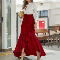 Haljina ljeto za žene crveni poliester pojas za omotač za umotane suknje visoki struk nepravilna polovica