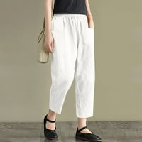 Nova labava pune boje pamučne i posteljine čipke udružene hlače elastične struke sa džepom bijelom m