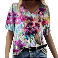 Olyvenn ženske ljetne majice plus veličine vrhova dijelovi kratkih rukava Vintage cvjetni vrhovi V izrez