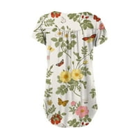 Ženski vrhovi bluza cvjetni kratki rukav povremene ženske majice V-izrez ljeto bijele m