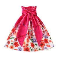 Dječja haljina Dječja djeca Cvjetni boemski cvijeće Bowknot rukavice bez rukava princeza haljine 4-
