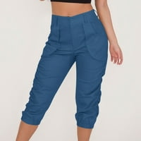 Eguiwyn Womens Cargo Hlače Teretne hlače sa džepom High Squik Jogging Boja Solid Boja Ljetne pantalone