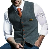 Zimske jakne za muškarče čišćenje muškaraca rešetka V-izrez s jednim grudima Slim Fit Vest odijelo Poslovni