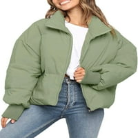 Rejlun Dame Solid Bool Ownewear Obrezane jakne s dugim rukavima Zimska zadebljana jakna grašak zelena