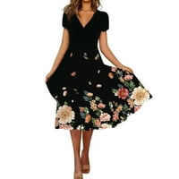 Ženska ljetna casual moda cvjetna sitnica kratki rukav V-izrez Swing haljina xxxl
