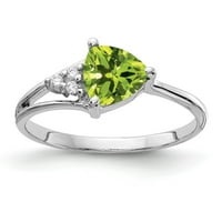 Čvrsti 14K bijeli zlatni peridot zeleni kolovoz dragulja Diamond Angažman prsten veličine 7