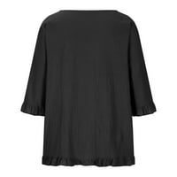 Ženska moda plus veličina vrhova okruglog vrata pune boje bluza Ležerne prilike od labave rufffle majice