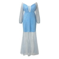 Caicj Formalne haljine za žene Večernja party Ženska ramena V-izrez Svečane haljine Vjenčane haljine Elegantne večernje Duge haljine za zabavu Plavo, XL