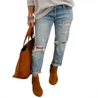 Yskkt Ženske traperice pantalone labave FIT Srednji struk casual traper klasične hlače sa džepovima