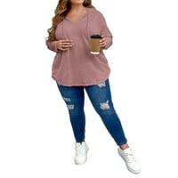 Ženske dukseve plus veličine casual obični puloveri sa kapuljačom Dusty ružičasta 1xl