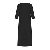 Zunfeo dame Ljetne haljine - vrat kratkih rukava od punog pamučnog platnene haljine casual comfy haljina crna xxl