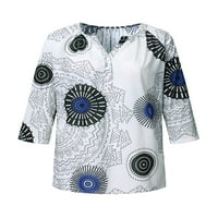 Leuncero Jesen modni tisak za žene rukav Henley V izrez majica casual labava fit nabora za bluzu