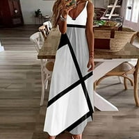 Ljetne haljine za žene Žene Ljetne casual bez rukava V izrez Duga geometrijska boja Podudaranje rupe za ispis Siva