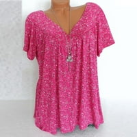 Moonker ženski vrhovi ispis bluza Pulover majica TOP PLUS size vruće ružičaste kratke rukave V-izrez