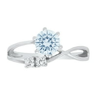 0,96ct Okrugli rez plavi simulirani dijamant 14k bijelo zlato graviranje godišnjice Angažovanje vjenčanja Trobotna prstena veličine 3,75