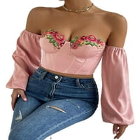 Ženske bluze i tee usjev bez rasteznih cvjetnih seksi cvjetnih s ramena bebi ružičasti vrhovi