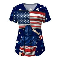Američka košulja za zastavu Žene SAD Zvijezde i pruge V-izrez Kratki rukav Basic T majica Dan nezavisnosti