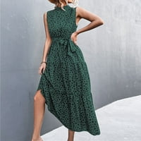 Ženska haljina, kabelska haljina visokog struka Dot Print Elastic bez rukava za svakodnevni život zeleni,
