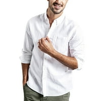 Jedna majica modni muški ljetni gumb casual posteljina i pamučna dugih rukava s dugim rukavima dugih