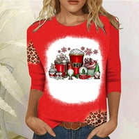 Rollbacks vesele božićne košulje za žene casual okrugli vrat dugih rukava božićni grafički grafički ispis pulover Lagani topls bijeli xl
