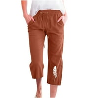 Smihono ponude Ženska moda Žene Casual Stretch Soft Print Elastic Beach Opuštane udobne hlače Ravne široke noge pantalone sa džepom smeđim 6