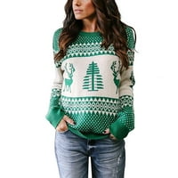 Ženski džemperi Jesen i zimski okrugli vrat Geometrijski uzorak božićni pulover džemper zelena