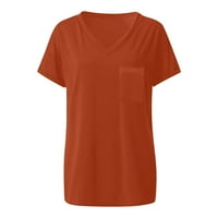 Bluze za ženske modne proljeće ljeto V-izrez džepne majice sa valjanim rub s kratkim rukavima slobodne