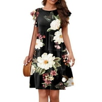 Bazyrey ženske cvjetne ljetne haljine rufffle casual trendy haljine s kratkim rukavima crne l