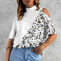 Slatke žene vrhovi Trendy ljetni modni kratki rukav s ramena Leopard tiskanje vrhova bluza bijela l