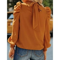 Puff rukava, elegantna labava bluza s rukavima Modni visoki vrat mekani za žene za izlasku crnu, narančaste,