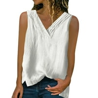 Ženske kotonske posteljine majica majica VAC V izrez labava bluza bez rukava za vest za žene za žene
