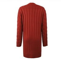 Kaicj ženski džemperi Teddy Shearling kaput za žene otvorena prednji rever midi kaput crveni, m