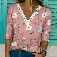 Ženska košulje za jesen Ležerne prilike Casual TRIM s dugim rukavima cvjetni print V izrez Slatka bluza