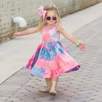Rovga Toddler Djevojka haljina odjeća Baby Kids Crew Crt Summer bez rukava kravata bez rukava casual plaža Prints Party haljina