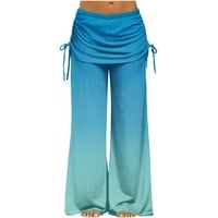 DUHOFER WOMENS Yoga dugački pantni natpisni nacrtani ispisani elastični struk široke noge hlače za brisanje labave fitnes fitness pantriser plavi 3xl
