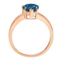 1.0ct kruška prirodna London Blue Topaz 14K ružičasto zlatne angažovane prstene veličine 9.5