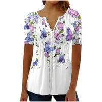 Bluze za ženske majice kratkih rukava Dressy Casual V izrez Bluze trendi Ljetna masirka LoaseButton