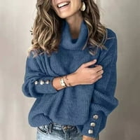 〖Roliyen〗 džemperi za žene Turtleneck pulover dugme dugih rukava, pleteni džemper