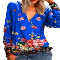 Ženski patentni zatvarač - izrez Cvjetni print dugih rukava majica casual bluza
