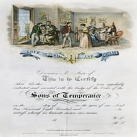 Sertifikat za umetanje. Nmembership sertifikat sinova mirovanja. Američki litograf, 1857. Poster Print