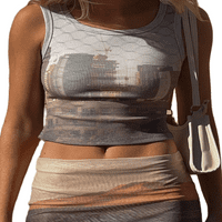 Žene Outfits uzorak Ispis Ribe bez rukava CAMI tenkovi MESH Sheer Mini suknje Srednja odjeća