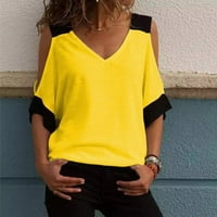 Iopqo ženski vrhovi izlaze vrhovi za žene casual kontrast boja od ramena V izrez kratki rukav majica